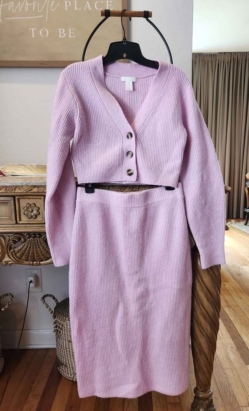 H&M Lilac Knitted Cardigan Skirt Set